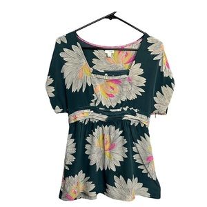 Anthropologie Odille Flower Print Silk Blouse Size 6